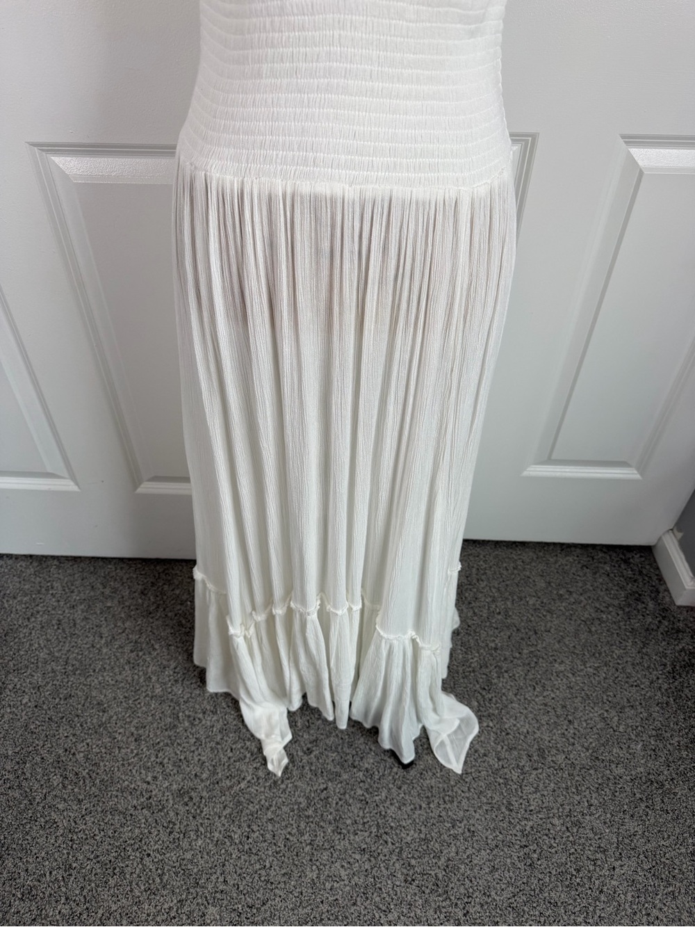 Free People White Smocked Maxi Dress Beach Boho Sz M NWOT - Picture 6 of 13
